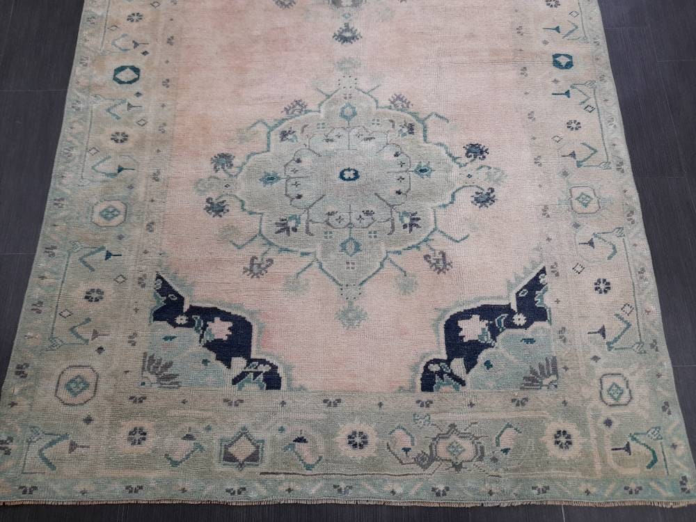 Beige Turkish Oushak Rug 5' 1" x 10' 6" Hand-Knotted reverse
