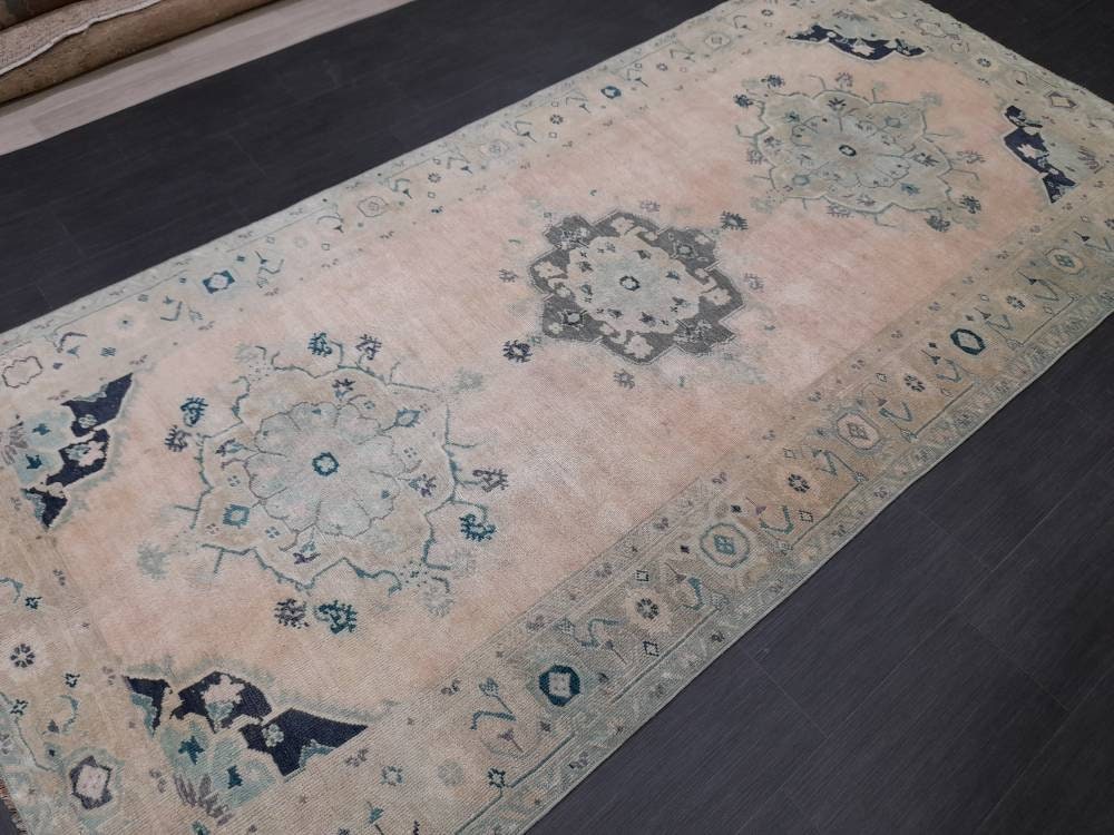 Beige Turkish Oushak Rug 5' 1" x 10' 6" Hand-Knotted