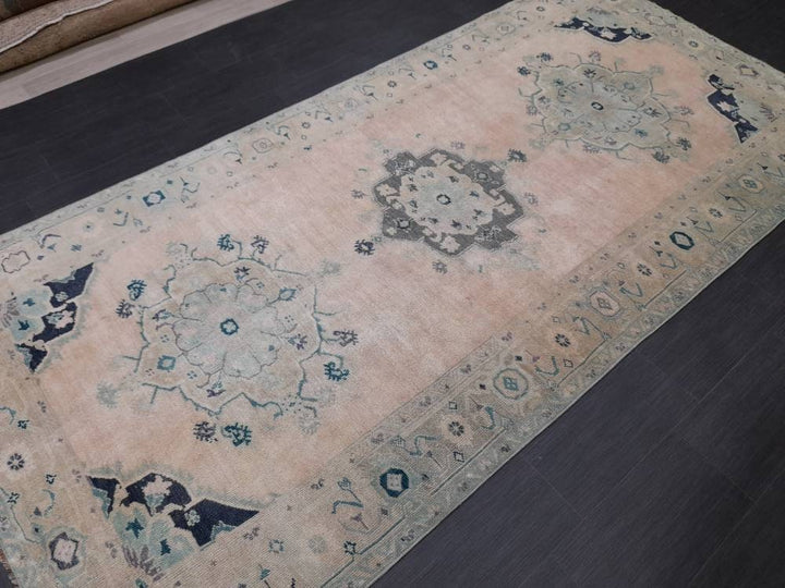 Beige Turkish Oushak Rug 5' 1" x 10' 6" Hand-Knotted