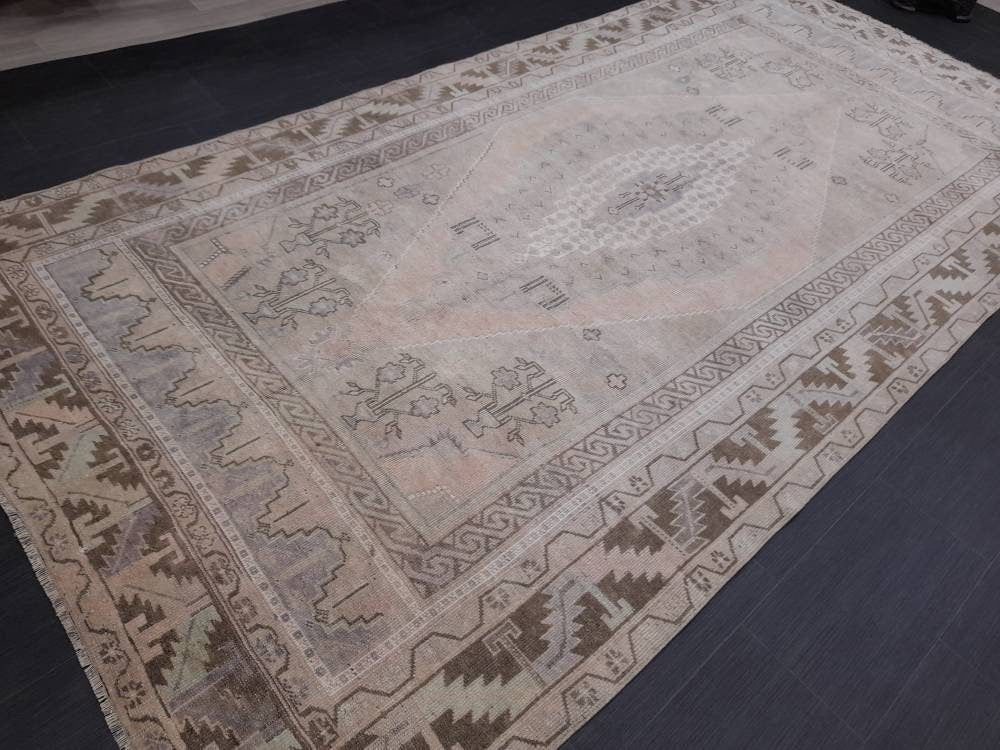 Beige Turkish Runner Rug 5' 8" x 11' 4" Hand-Knotted