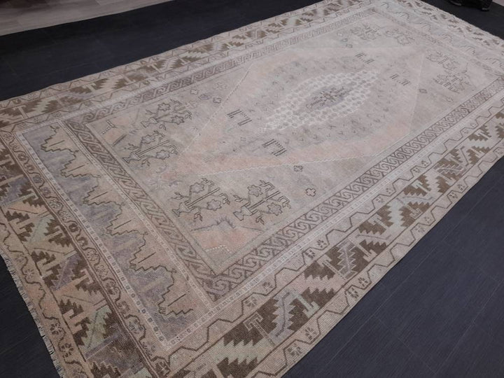 Beige Turkish Runner Rug 5' 8" x 11' 4" Hand-Knotted