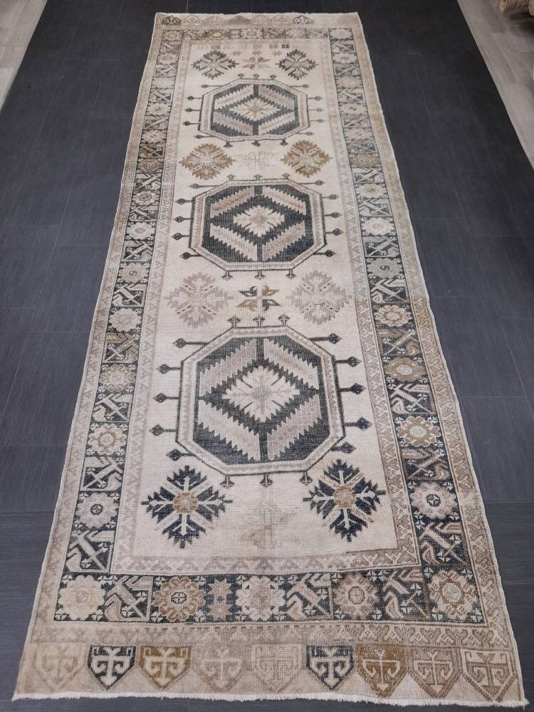 Beige Turkish Runner Rug 4' 7" x 13' 1" Hand-Knotted view 9