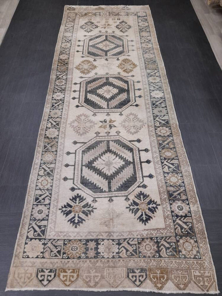 Beige Turkish Runner Rug 4' 7" x 13' 1" Hand-Knotted view 9