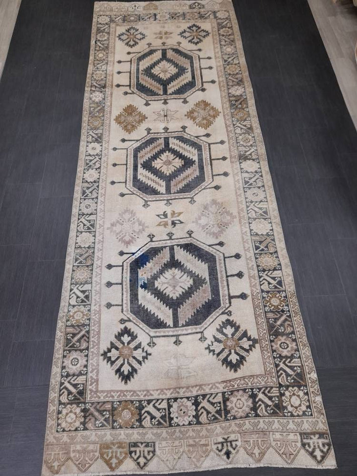 Beige Turkish Runner Rug 4' 7" x 13' 1" Hand-Knotted view