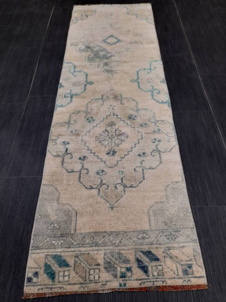 Beige Turkish Runner Rug 2' x 6' 4" Hand-Knotted border