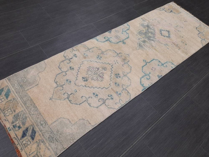 Beige Turkish Runner Rug 2' x 6' 4" Hand-Knotted