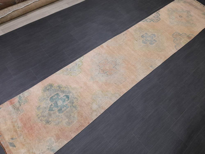 Beige Turkish Runner Rug 2' 7" x 12' 8" Hand-Knotted