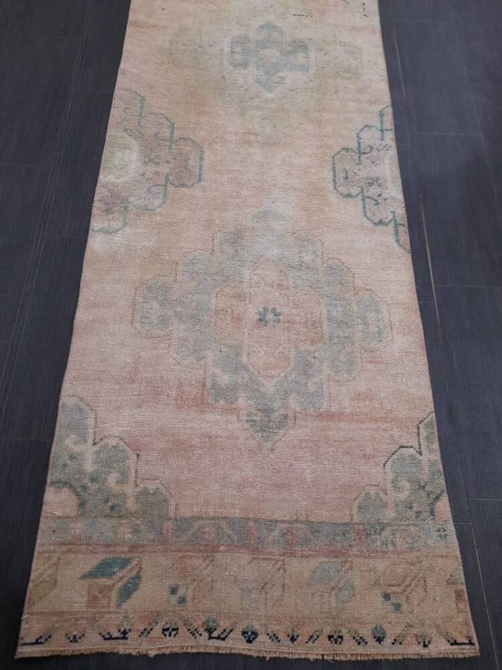 Beige Turkish Runner Rug 2' 7" x 12' 8" Hand-Knotted detail