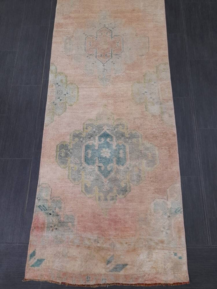 Beige Turkish Runner Rug 2' 7" x 12' 8" Hand-Knotted pattern