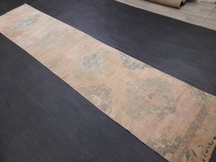 Beige Turkish Runner Rug 2' 7" x 12' 8" Hand-Knotted field