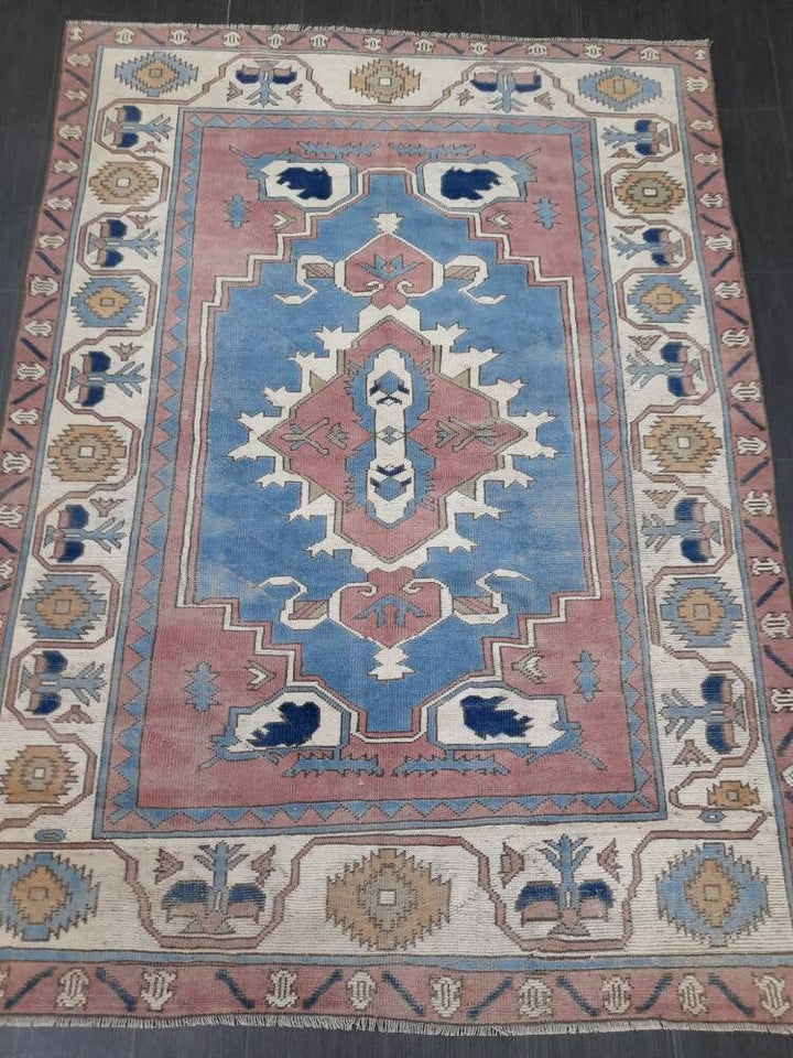 Blue Turkish Runner Rug 5' 8" x 7' 9" Hand-Knotted | No. WR71523