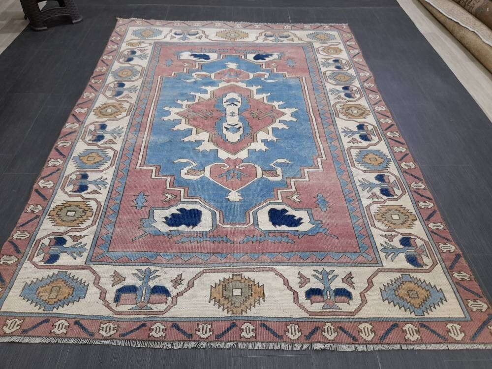 Blue Turkish Runner Rug 5' 8" x 7' 9" Hand-Knotted | No. WR71523
