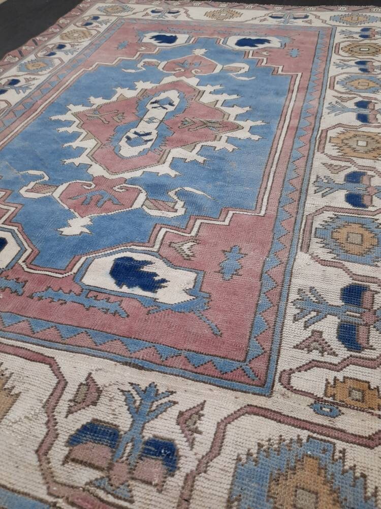 Blue Turkish Runner Rug 5' 8" x 7' 9" Hand-Knotted | No. WR71523