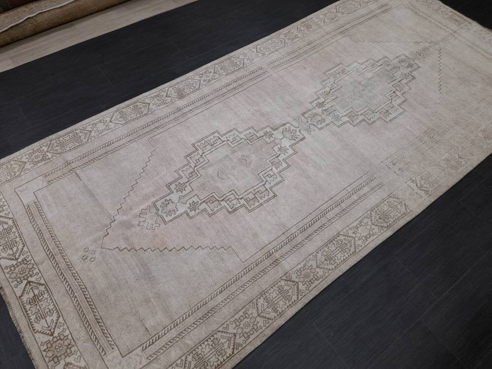 Beige Turkish Runner Rug 5' x 10' 9" Hand-Knotted