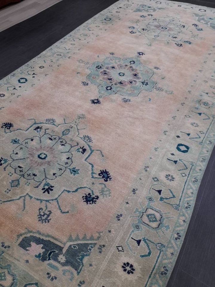 Beige Turkish Runner Rug 5' x 10' Hand-Knotted close-up