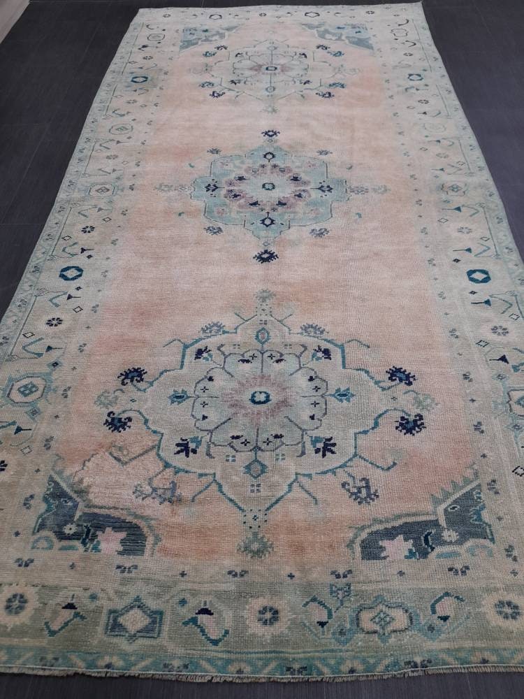 Beige Turkish Runner Rug 5' x 10' Hand-Knotted texture