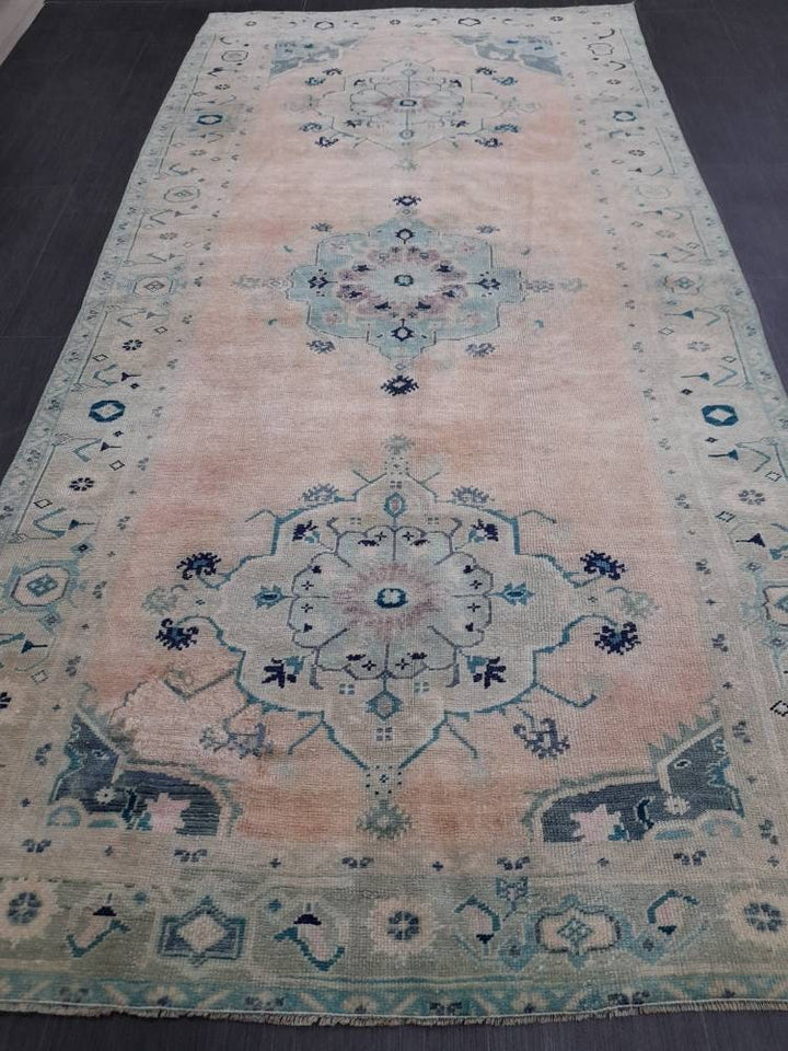 Beige Turkish Runner Rug 5' x 10' Hand-Knotted texture