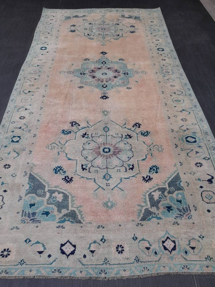 Beige Turkish Runner Rug 5' x 10' Hand-Knotted field