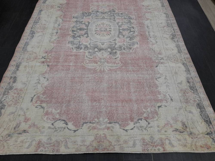 Beige Turkish Distressed Oushak Rug 6' x 8' 9" Hand-Knotted | No. WR48162