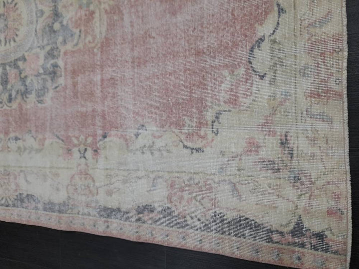 Beige Turkish Distressed Oushak Rug 6' x 8' 9" Hand-Knotted | No. WR48162