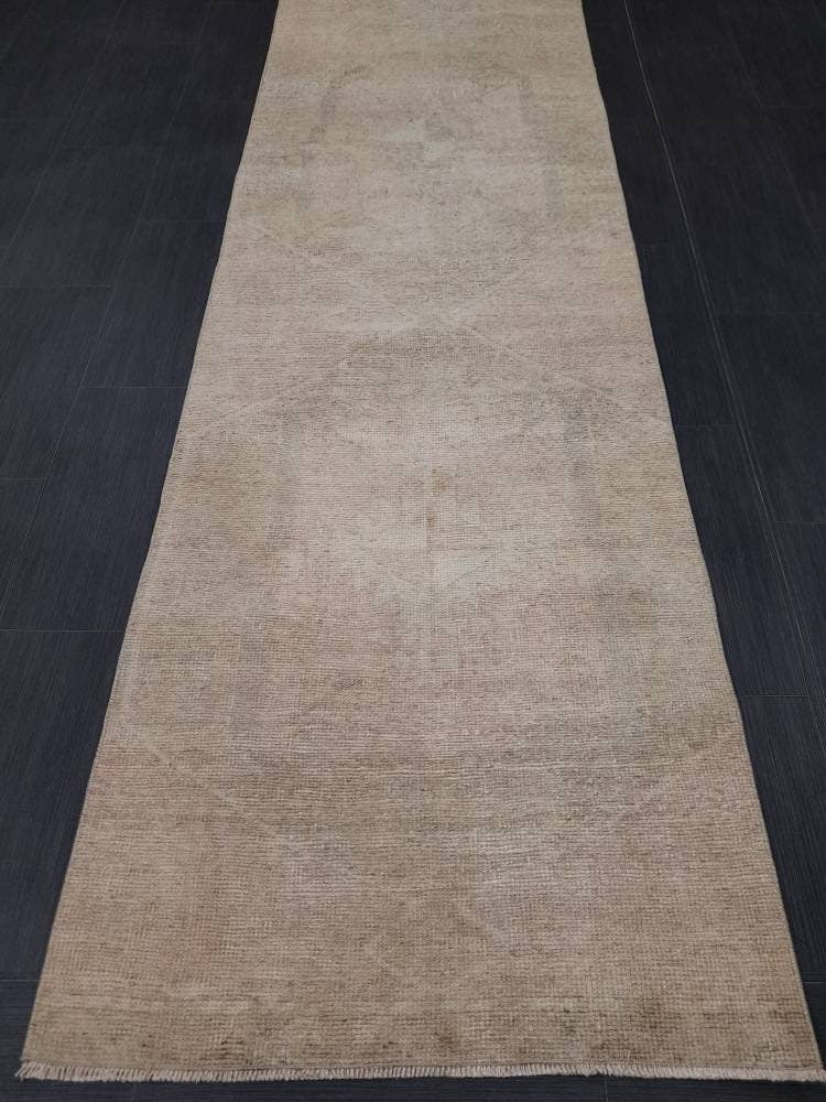 Beige Turkish Runner Rug 2' 9" x 12' 4" Hand-Knotted | No. WR54873