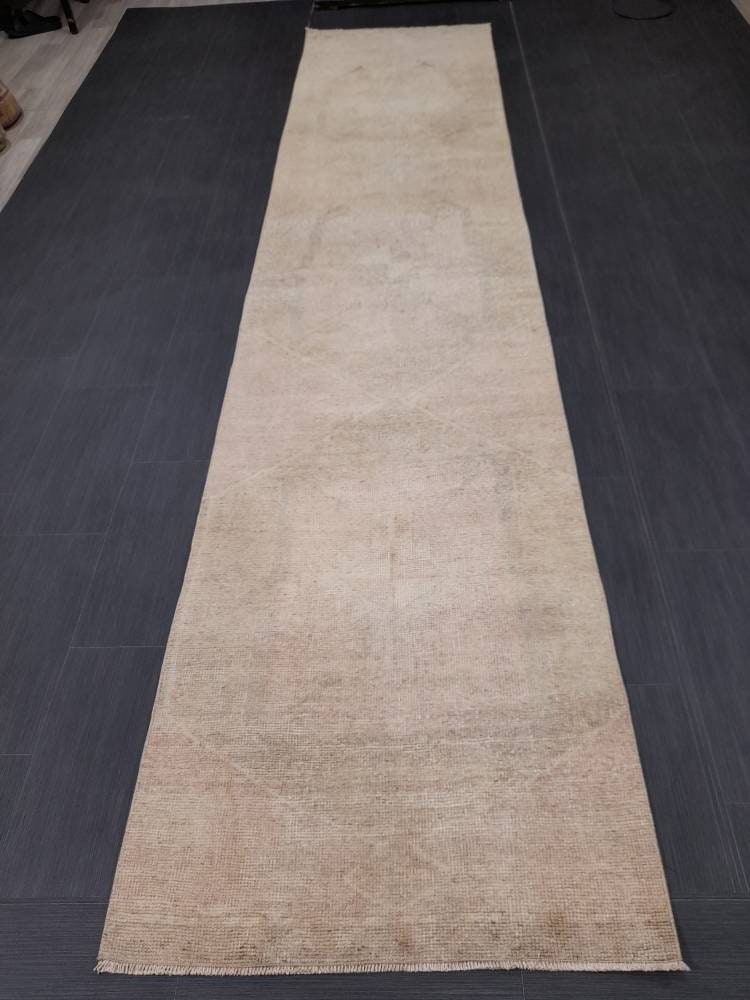 Beige Turkish Runner Rug 2' 9" x 12' 4" Hand-Knotted | No. WR54873