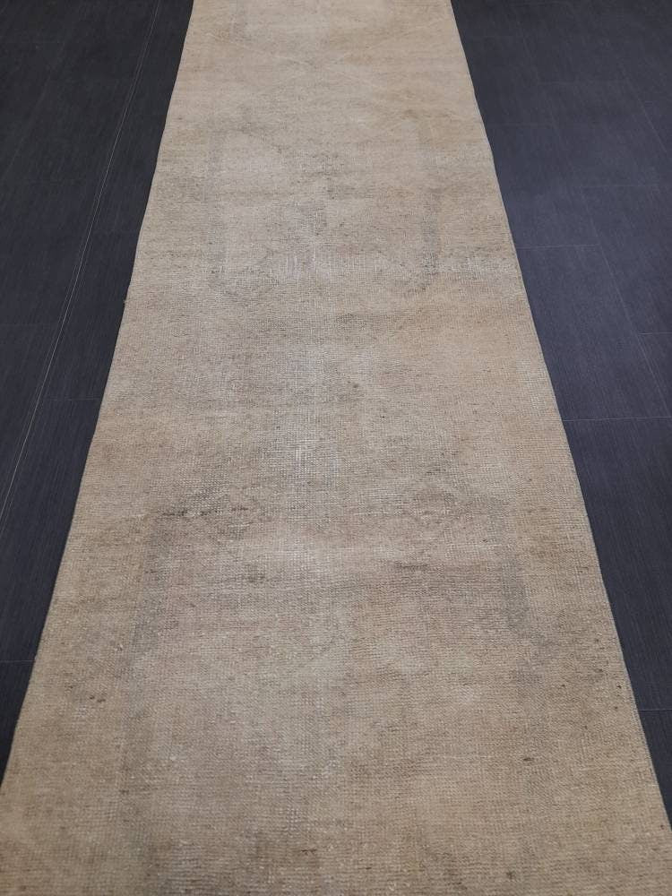 Beige Turkish Runner Rug 2' 9" x 12' 4" Hand-Knotted | No. WR54873