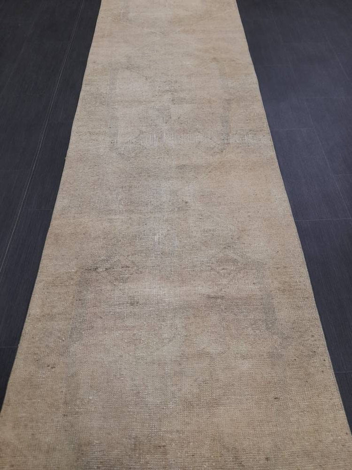Beige Turkish Runner Rug 2' 9" x 12' 4" Hand-Knotted | No. WR54873
