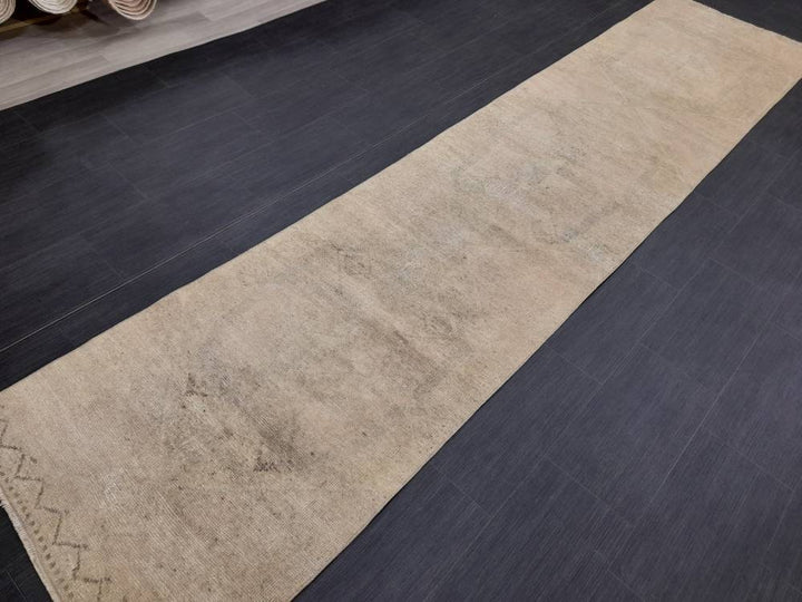 Beige Turkish Runner Rug 2' 9" x 12' 4" Hand-Knotted | No. WR54873
