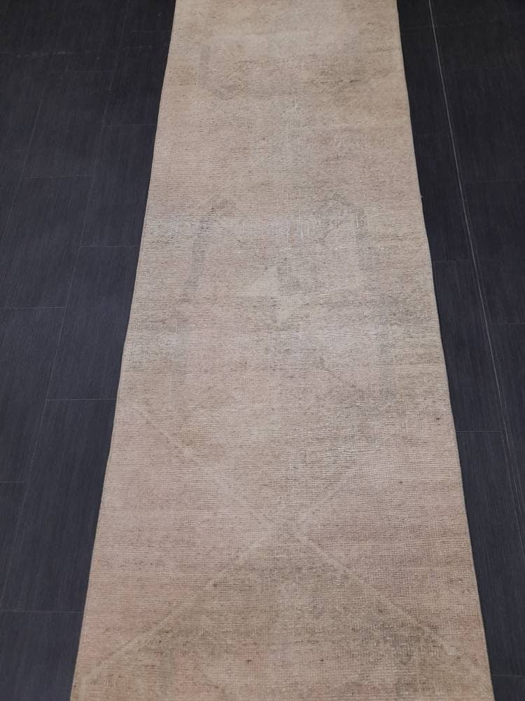 Beige Turkish Runner Rug 2' 9" x 12' 4" Hand-Knotted | No. WR54873