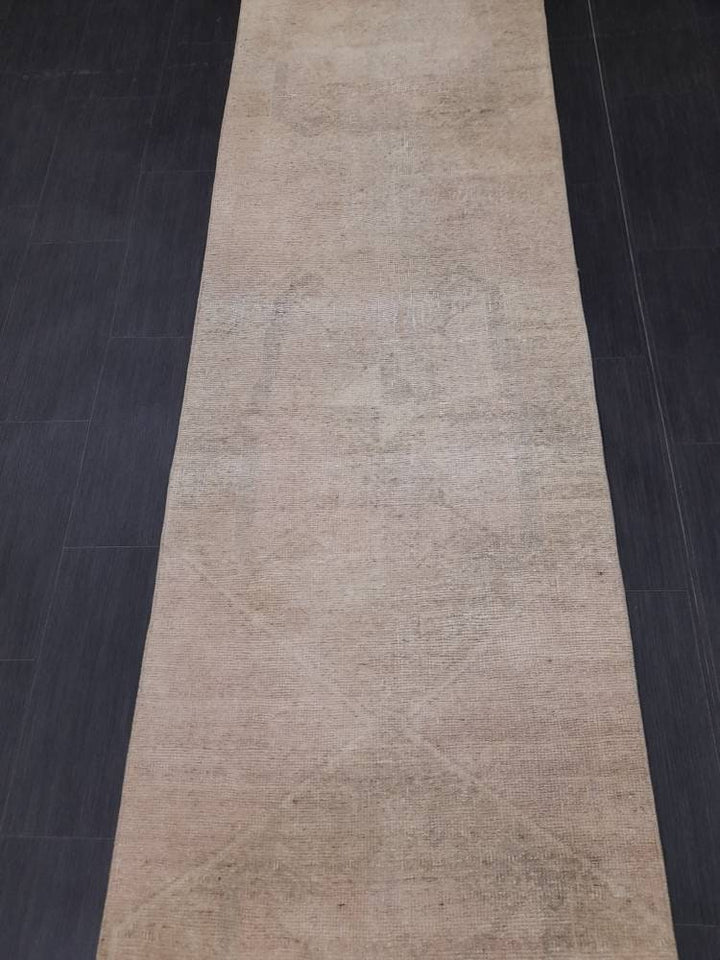 Beige Turkish Runner Rug 2' 9" x 12' 4" Hand-Knotted | No. WR54873