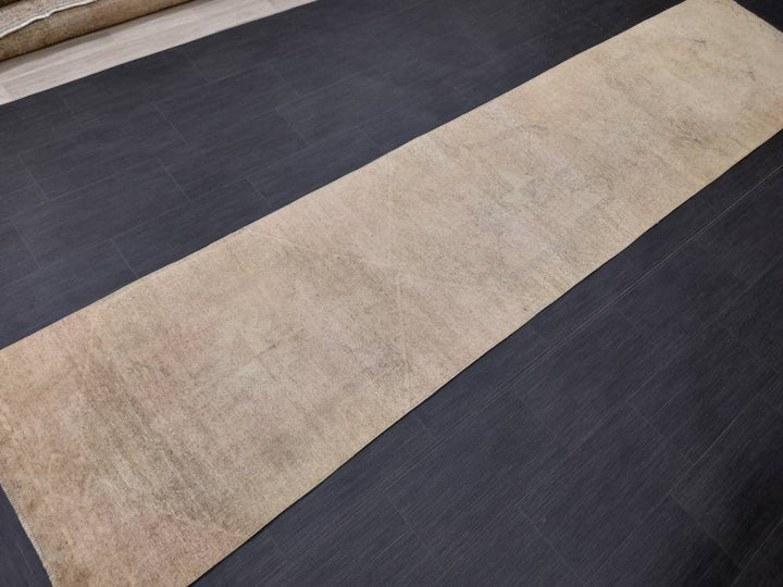 Beige Turkish Runner Rug 2' 9" x 12' 4" Hand-Knotted | No. WR54873