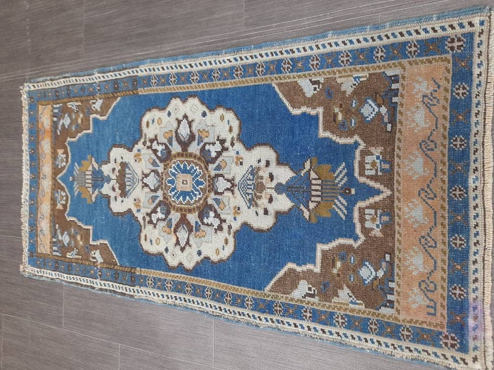 Blue Turkish Oushak Rug 2' x 4' Hand-Knotted | No. WR38565