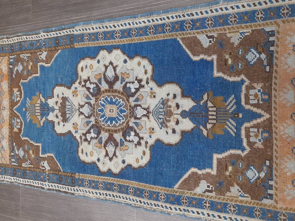Blue Turkish Oushak Rug 2' x 4' Hand-Knotted | No. WR38565