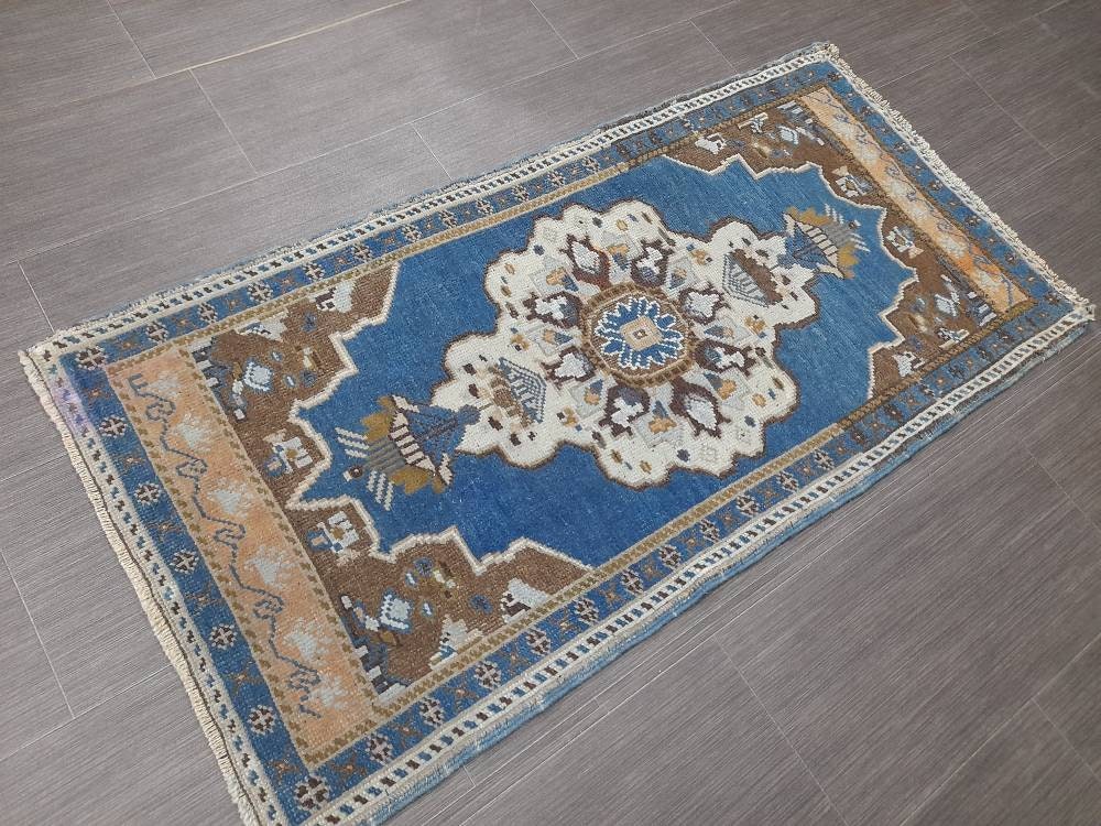 Blue Turkish Oushak Rug 2' x 4' Hand-Knotted | No. WR38565