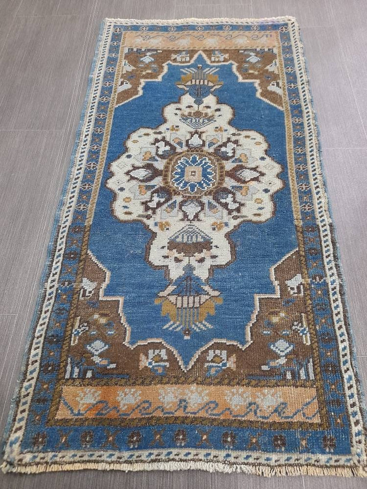 Blue Turkish Oushak Rug 2' x 4' Hand-Knotted | No. WR38565