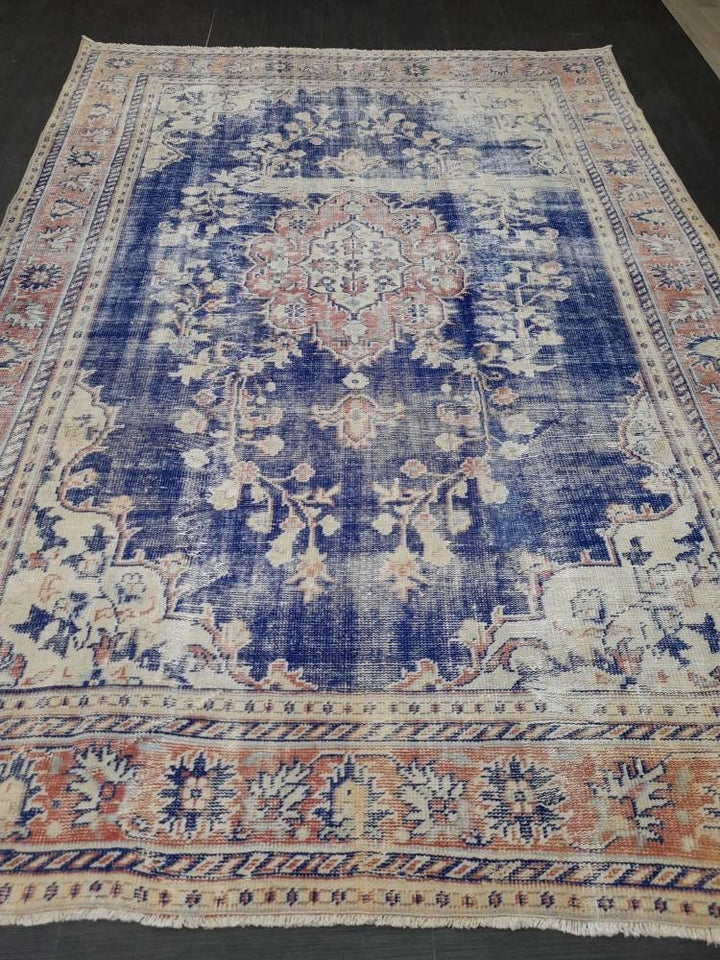 Blue Turkish Oushak Rug 6' 8" x 9' 7" Hand-Knotted | No. WR77403