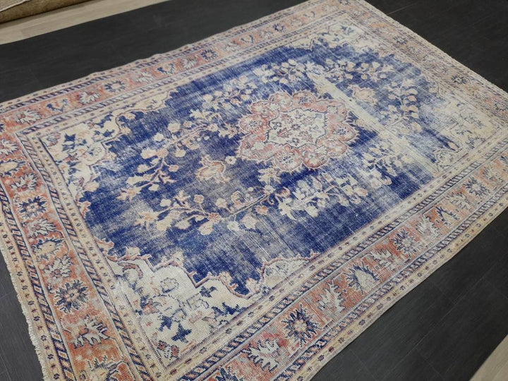 Blue Turkish Oushak Rug 6' 8" x 9' 7" Hand-Knotted | No. WR77403
