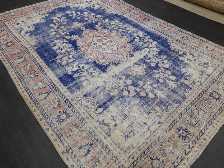 Blue Turkish Oushak Rug 6' 8" x 9' 7" Hand-Knotted | No. WR77403