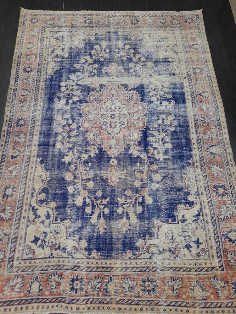 Blue Turkish Oushak Rug 6' 8" x 9' 7" Hand-Knotted | No. WR77403