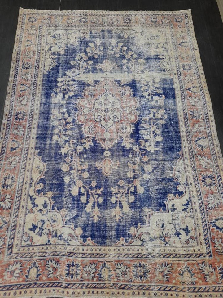 Blue Turkish Oushak Rug 6' 8" x 9' 7" Hand-Knotted | No. WR77403