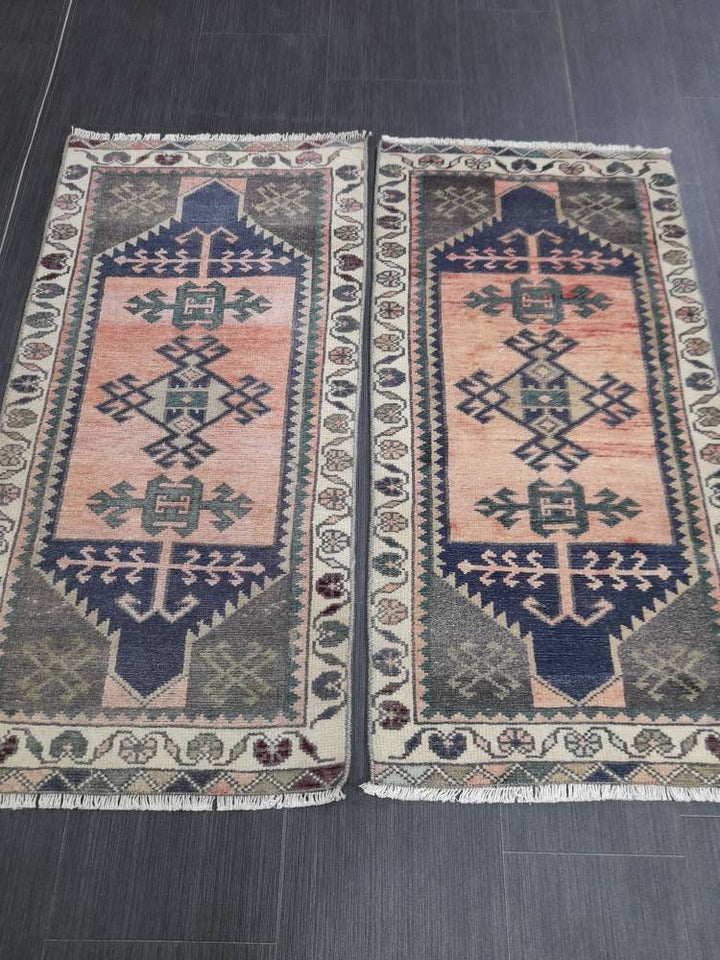 Beige Turkish Runner Rug 1' 8" x 3' 6" Hand-Knotted close-up