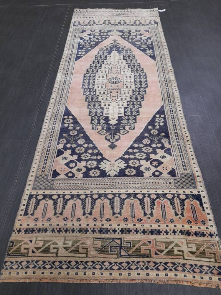 Blue Turkish Runner Rug 3' 1" x 8' 10" Hand-Knotted | No. WR22088