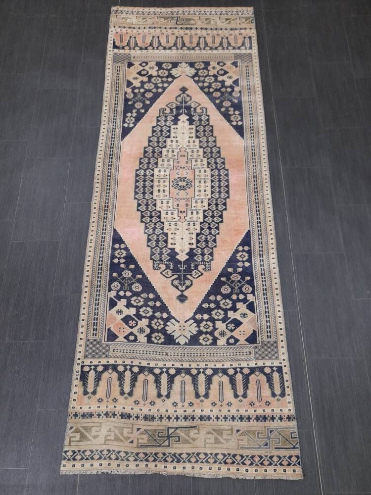 Blue Turkish Runner Rug 3' 1" x 8' 10" Hand-Knotted | No. WR22088