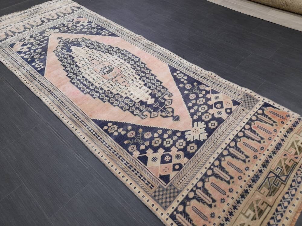 Blue Turkish Runner Rug 3' 1" x 8' 10" Hand-Knotted | No. WR22088