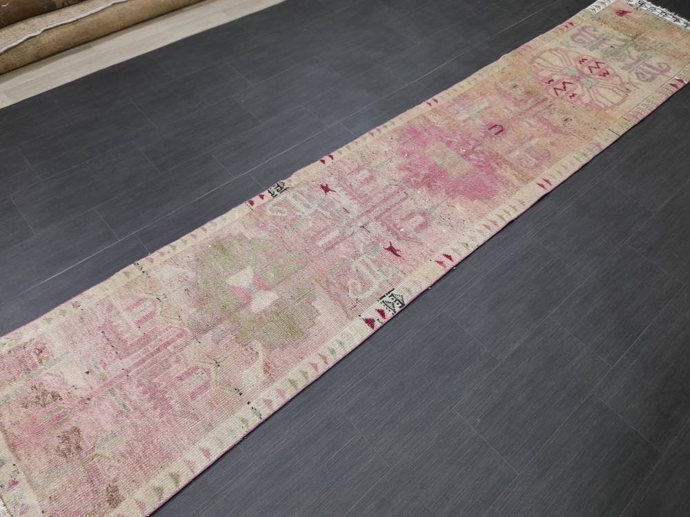Beige Turkish Runner Rug 2' 5" x 12' 5" Hand-Knotted