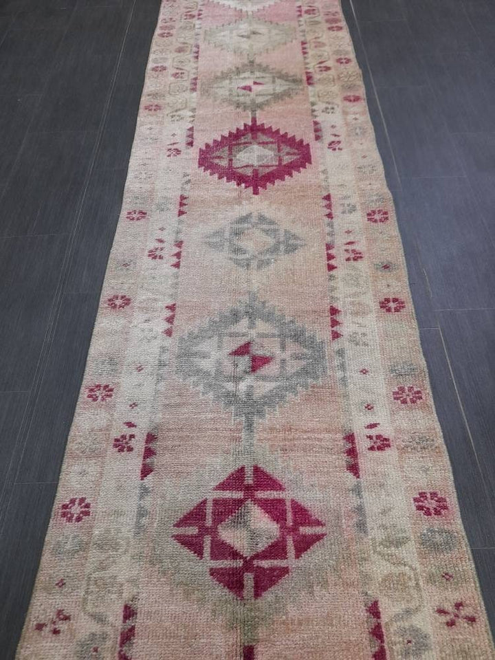 Beige Turkish Runner Rug 2' 7" x 12' 5" Hand-Knotted texture
