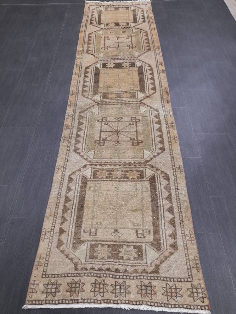 Beige Turkish Runner Rug 2' 8" x 10' 8" Hand-Knotted view