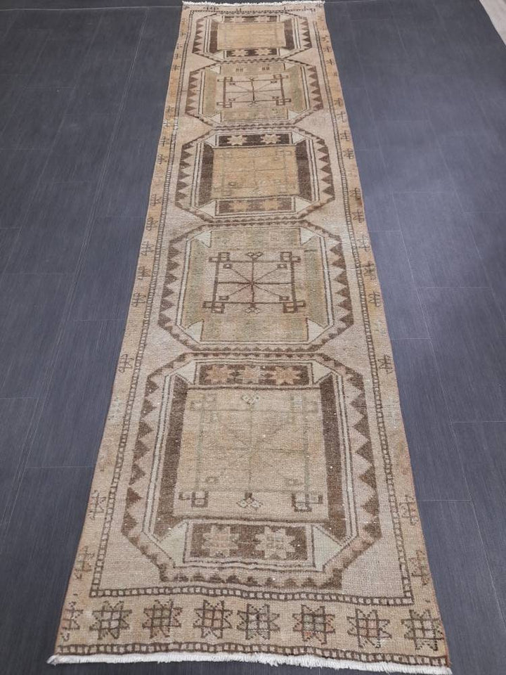 Beige Turkish Runner Rug 2' 8" x 10' 8" Hand-Knotted view