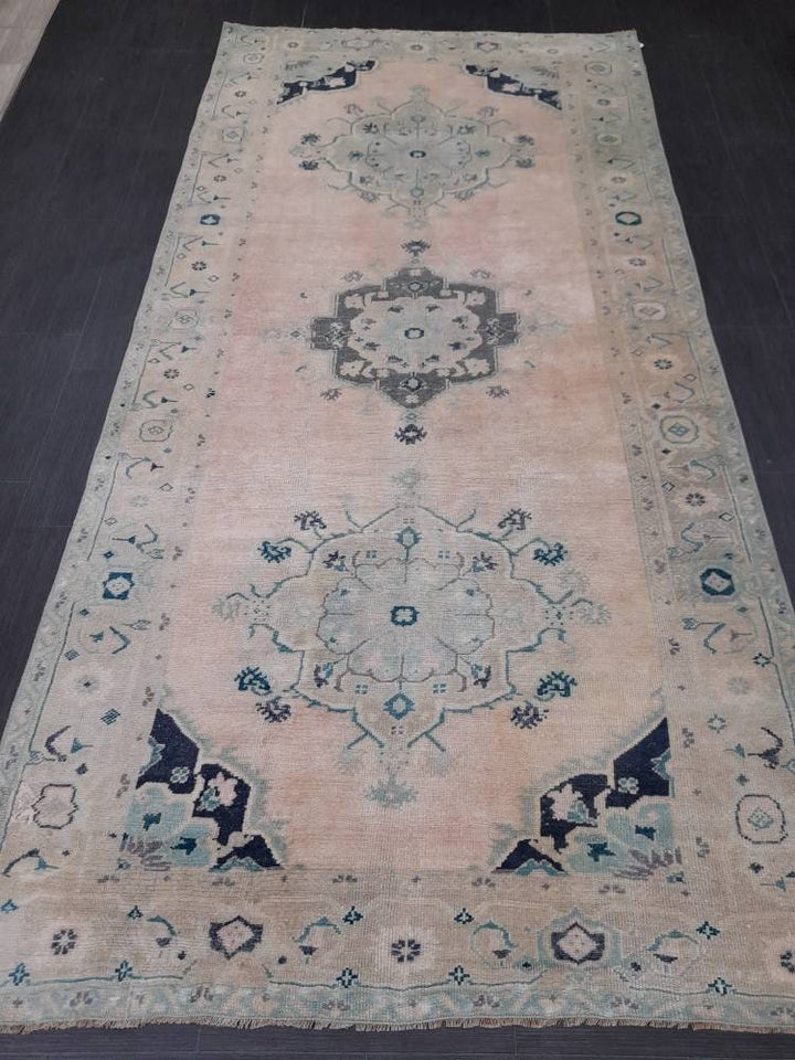 Beige Turkish Oushak Rug 5' 1" x 10' 6" Hand-Knotted detail